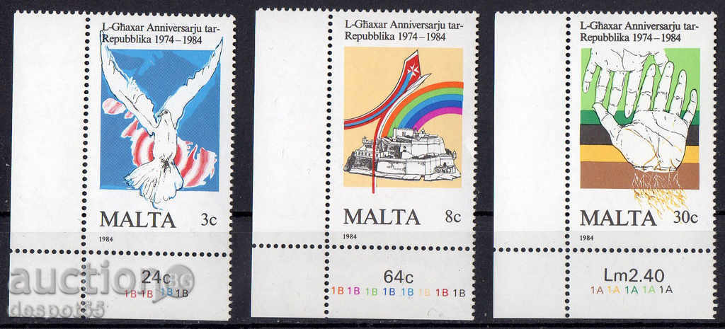 1984. Малта. 10 г. Република Малта.