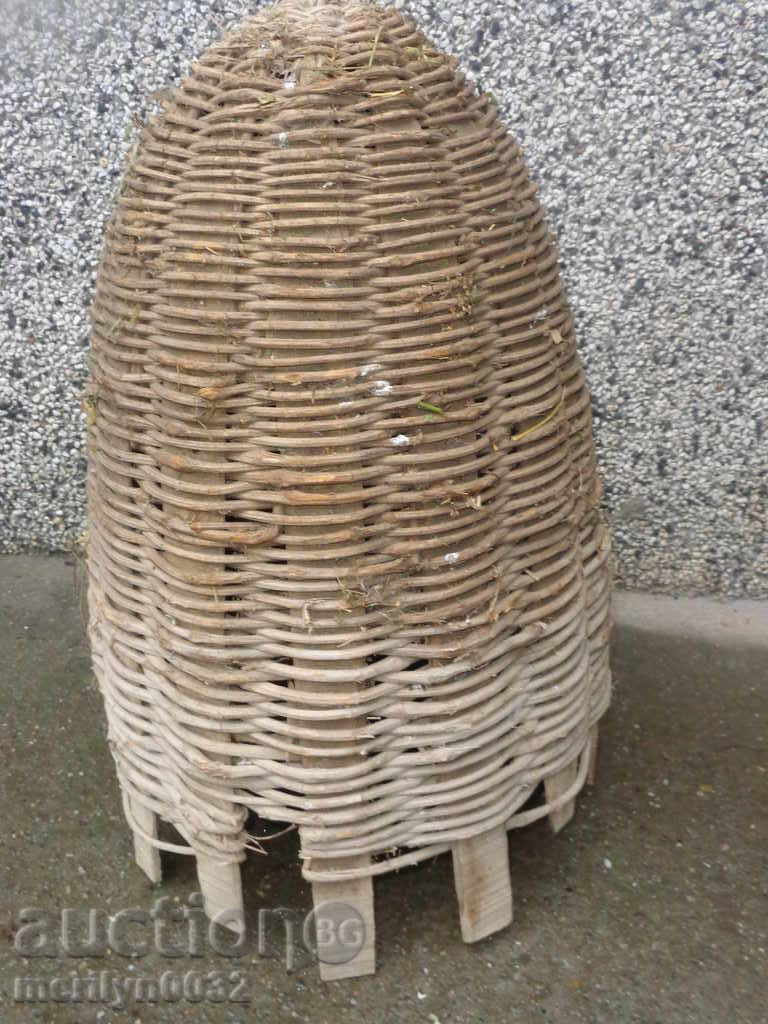 Very old knit hive threshing basket wooden basket primitive