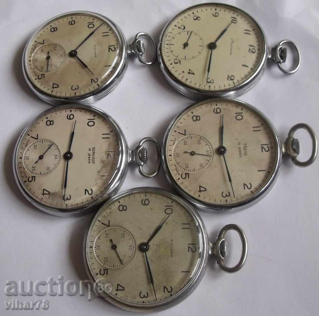 Auction  LOT OF-5 pcs-MOLNIA-MOLNIJA - pocket watch 15 stones