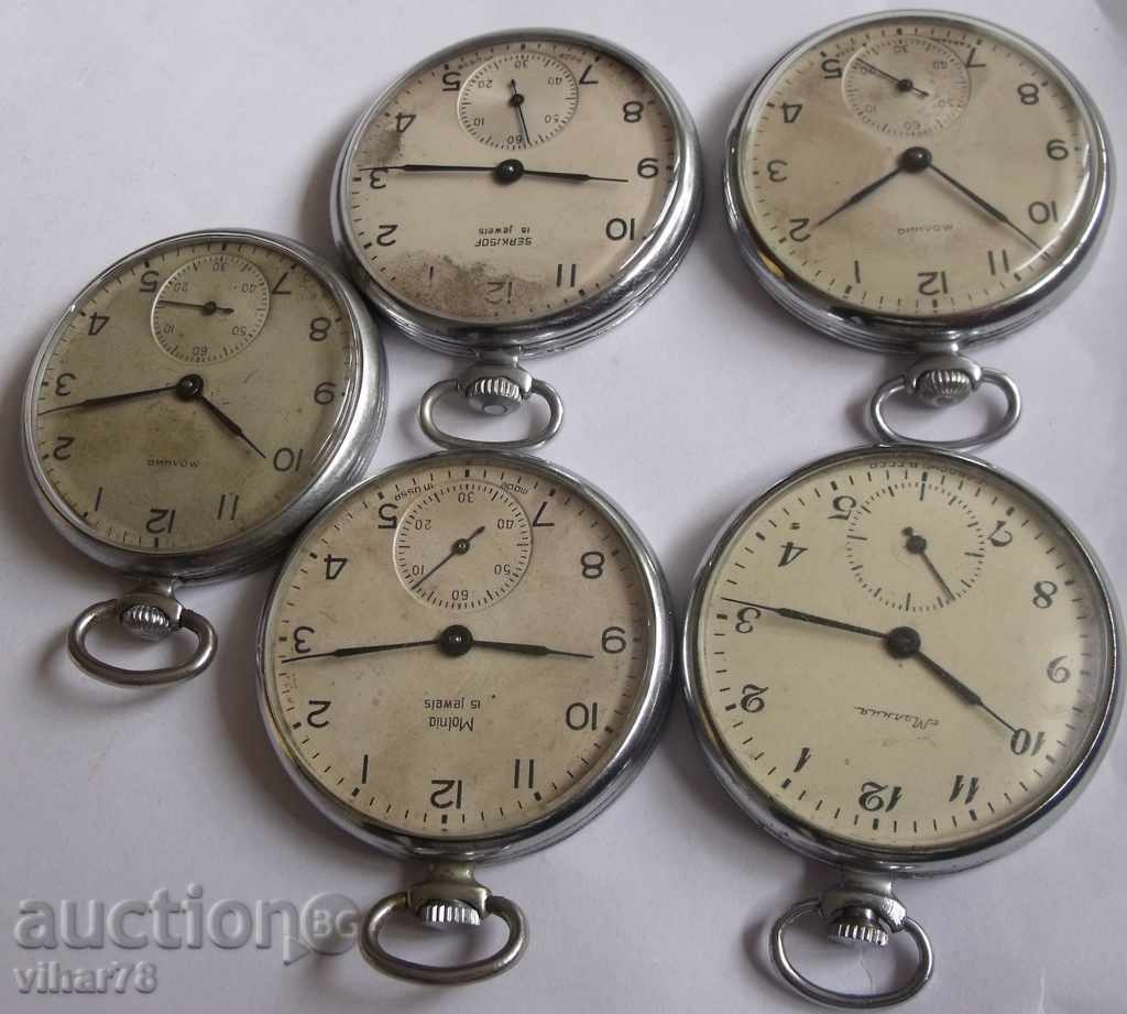 Delivery of LOT OF-5 pcs-MOLNIA-MOLNIJA - pocket watch 15 stones