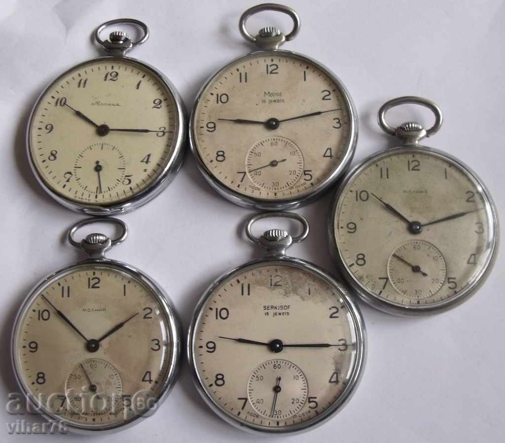 LOT OF-5 pcs-MOLNIA-MOLNIJA - pocket watch 15 stones