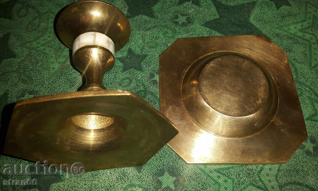 Auction  Candlestick and Ashtray - Massive Brass with Sedef! LOT - 2 pcs.