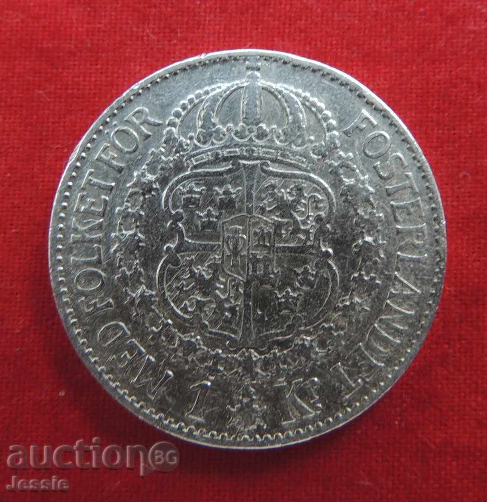 1 Krone Σουηδία 1927 G Ασήμι