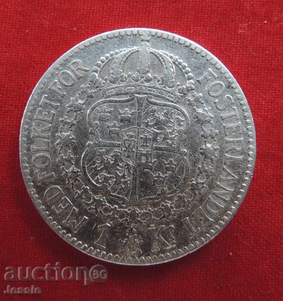 1 Krone Σουηδία 1923 W Ασήμι