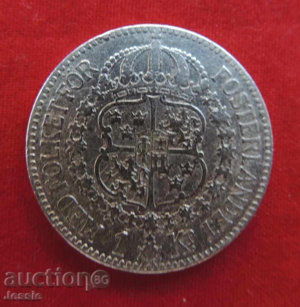 1 Krone Σουηδία 1914 W Ασήμι