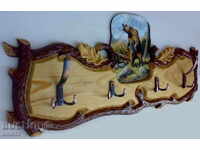 Hanger with wood carving and picture - bear