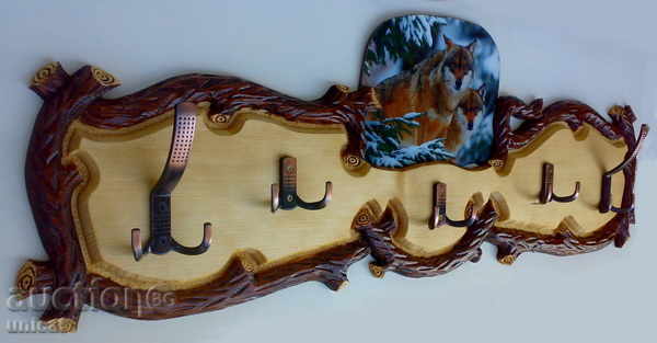 Hanger - wood carving with picture - wolves Hanger - wood carving with picture - wolves