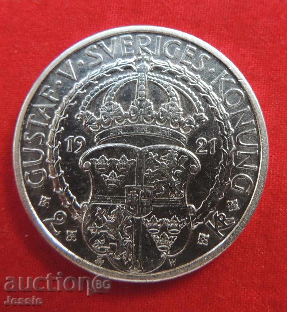 2 Kroner Suedia 1921 W Argint LICITATIE DE CĂRÂT UNC BRILLANT -