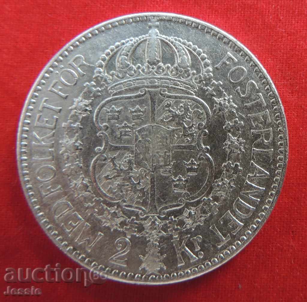2 kroner Sweden 1913 W silver -VF