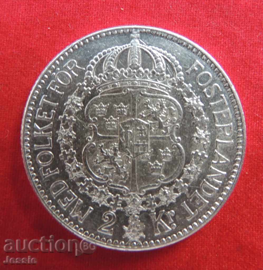 2 Kroner Sweden 1910 W Silver -XF