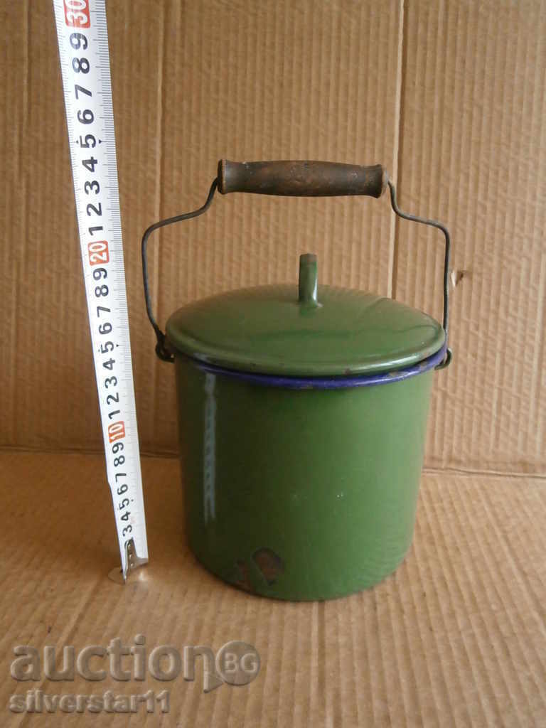 Auction enameled bowl ladle ginger kettle spoon Auction enameled bowl ladle ginger kettle spoon