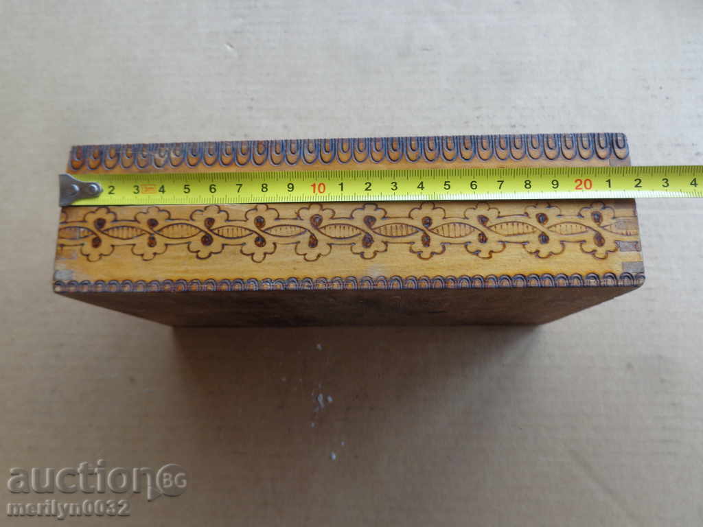 Old pyrographic wooden box, wooden, 30s - 5 Old pyrographic wooden box, wooden, 30s - 5