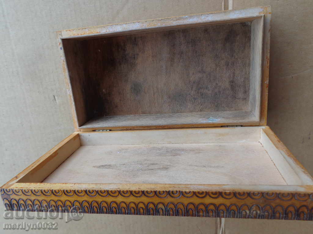 Old pyrographic wooden box, wooden, 30s - 6 Old pyrographic wooden box, wooden, 30s - 6