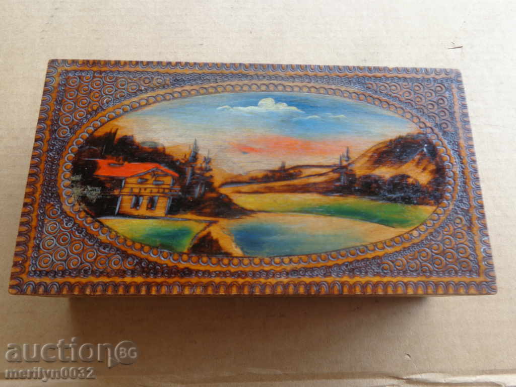 Old pyrographic wooden box, wooden, 30s - 7 Old pyrographic wooden box, wooden, 30s - 7