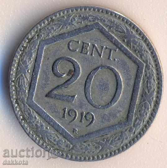 Ιταλία 20 chentizimi 1919, nadpechatka