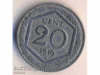 Италия 20 чентизими 1919 година, надпечатка