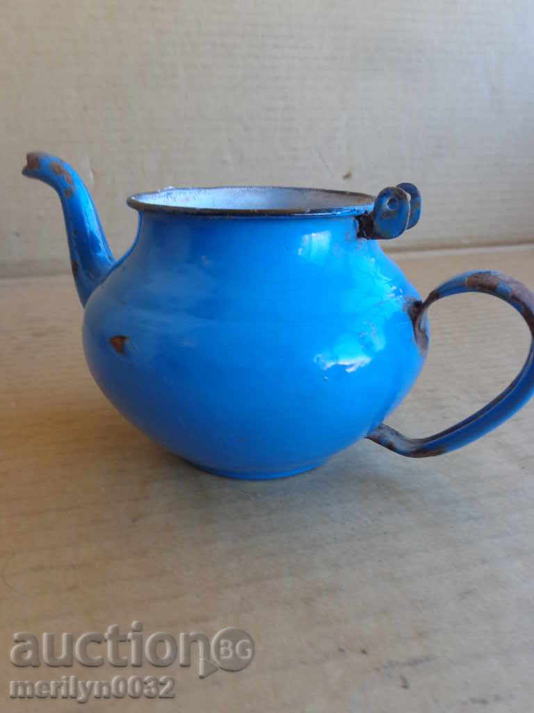 Enamelled teapot kettle, pot with enamel jug