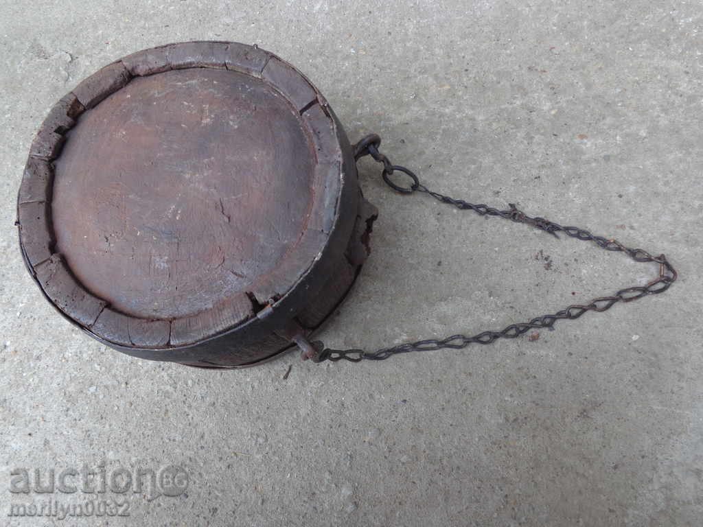 Old bucket, flask, barrel, crank, wooden - 5