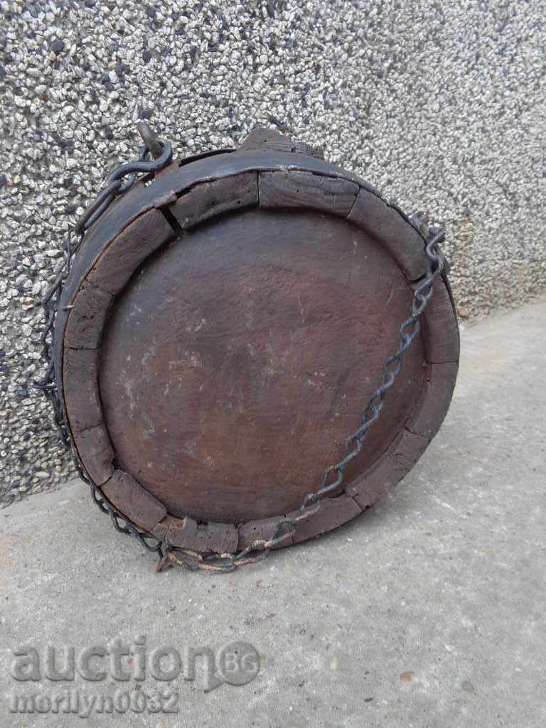 Old bucket, flask, barrel, crank, wooden - 7