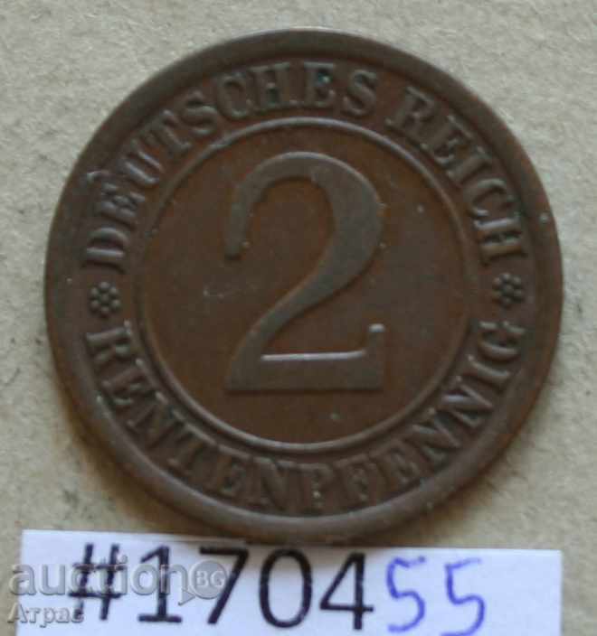 2 rentenpfenig 1923 A-Γερμανίας άριστης ποιότητας