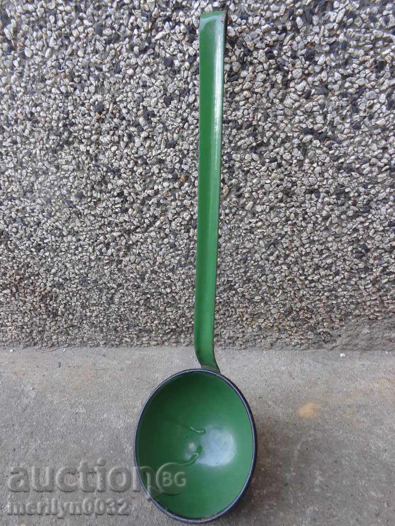 Old enameled ladle, spoon with enamel, wounded sod, Bulgaria