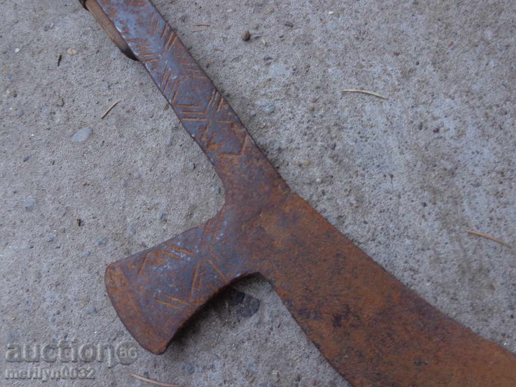 Old manual forged cutter with engravings, wrought iron toothbrush blade - 6