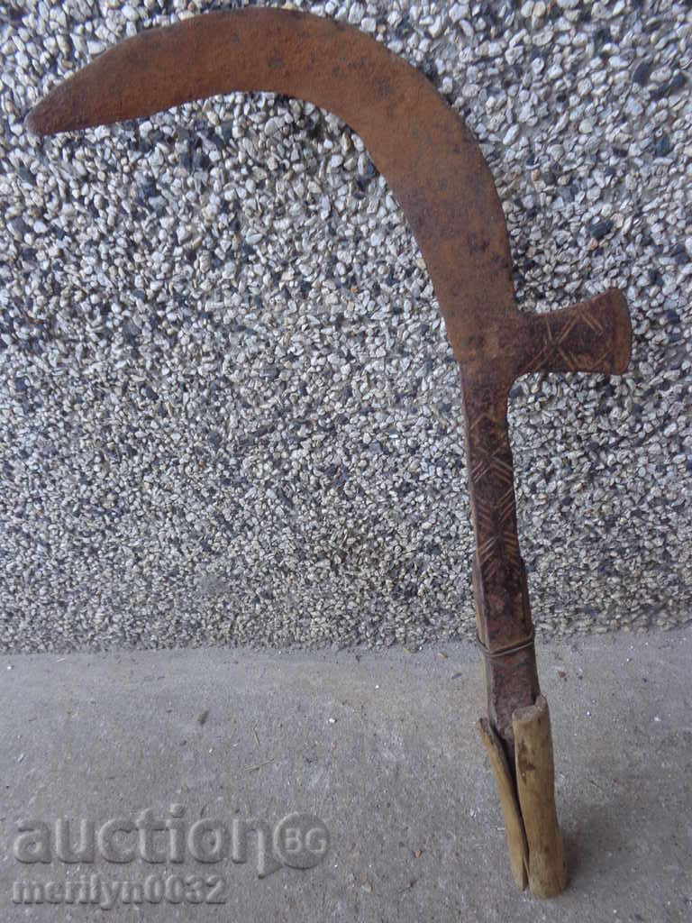 Old manual forged cutter with engravings, wrought iron toothbrush blade - 7