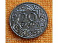 1923 г.- 20 гроша, Полша, никел, aUNC