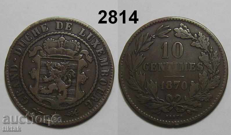 Люксембург 10 сантима 1870 Без Точка! Рядка