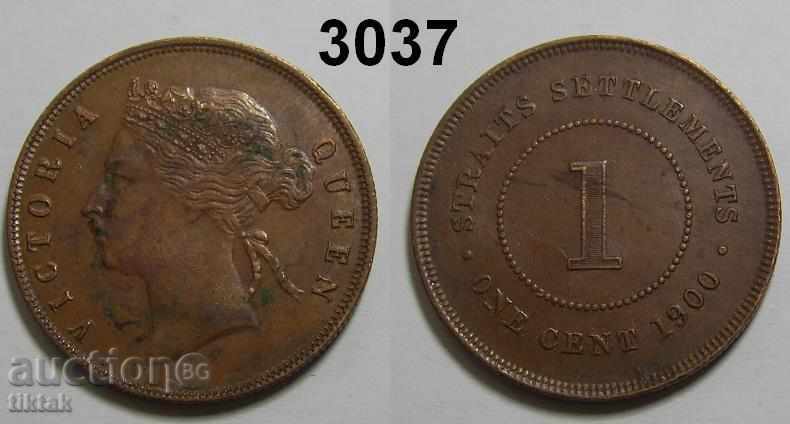 Straits Setlements 1 cent 1900 moneda excelent