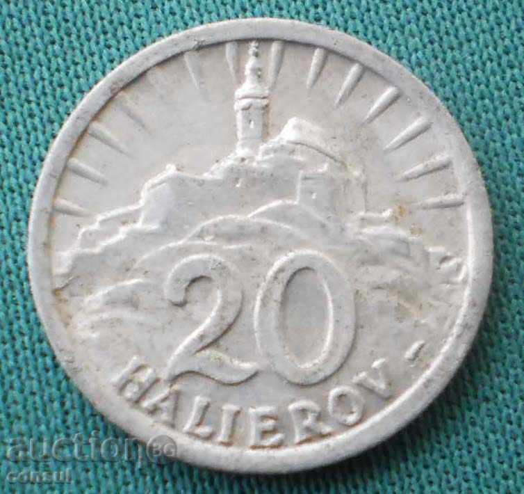 Протекторат Словакия - Германия  20 Халера 1942 Рядка Монета