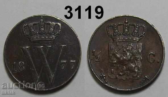 Холандия ½ цент 1877 рядка монета Качество