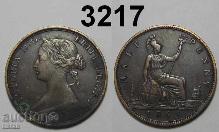 Великобритания ½ пени 1862 XF монета рядка