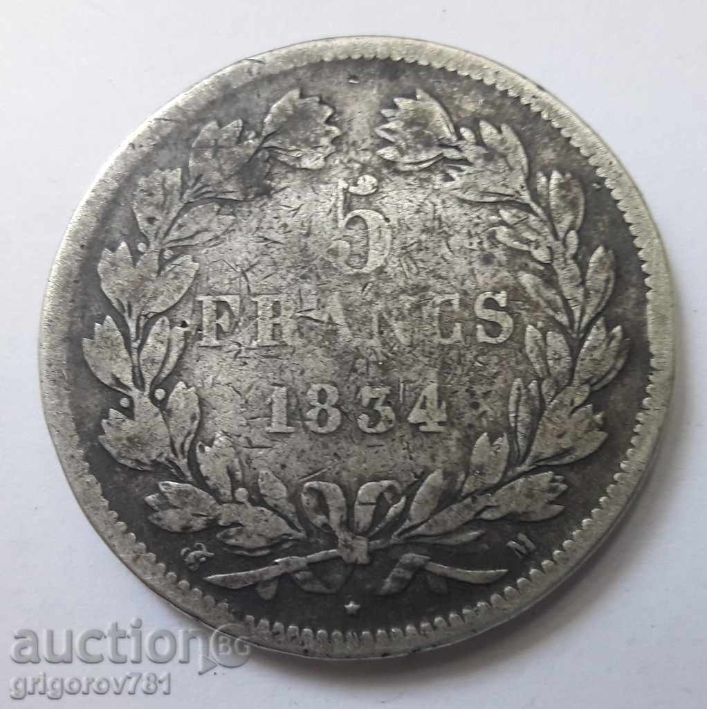 5 Φράγκα Ασημένιο Γαλλία 1834 Louis Philippe - Ασημένιο νόμισμα