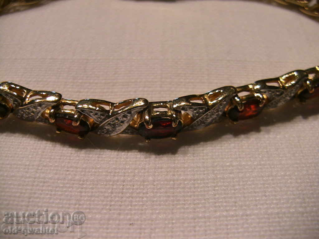 Auction ATTRACTIVE silver BRACELET, est. Garnet, Diamond, gold plating Auction ATTRACTIVE silver BRACELET, est. Garnet, Diamond, gold plating