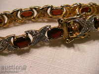 ATTRACTIVE silver BRACELET, est. Garnet, Diamond, gold plating