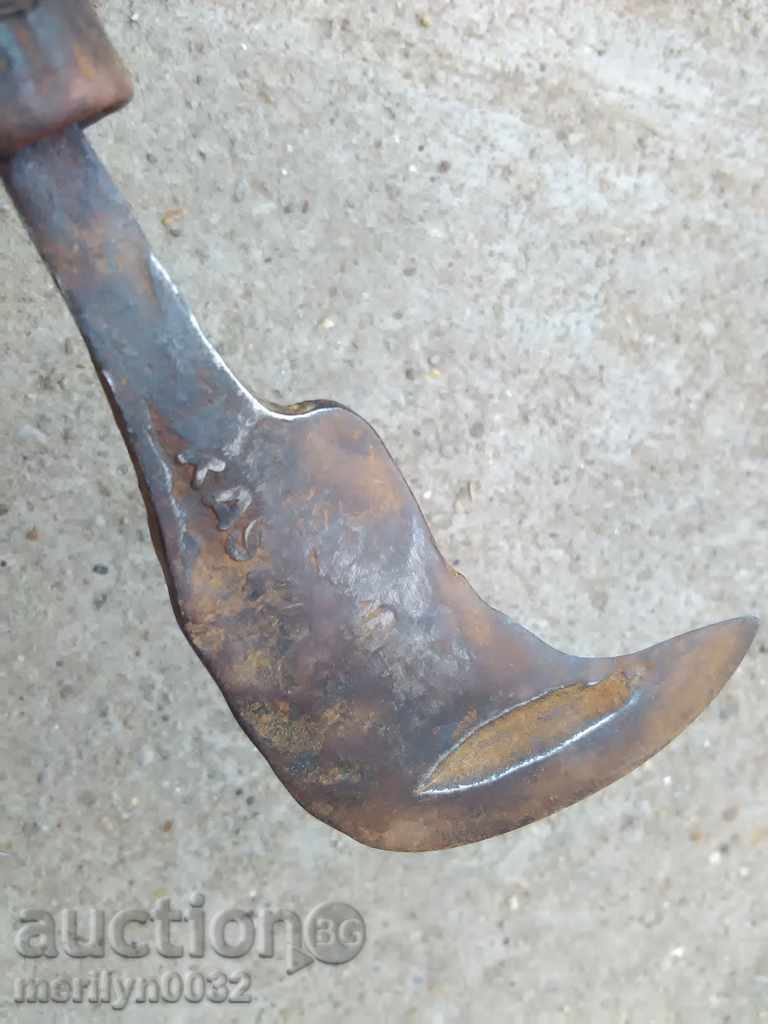 Old hand forged hammer, wrought iron blade - 6