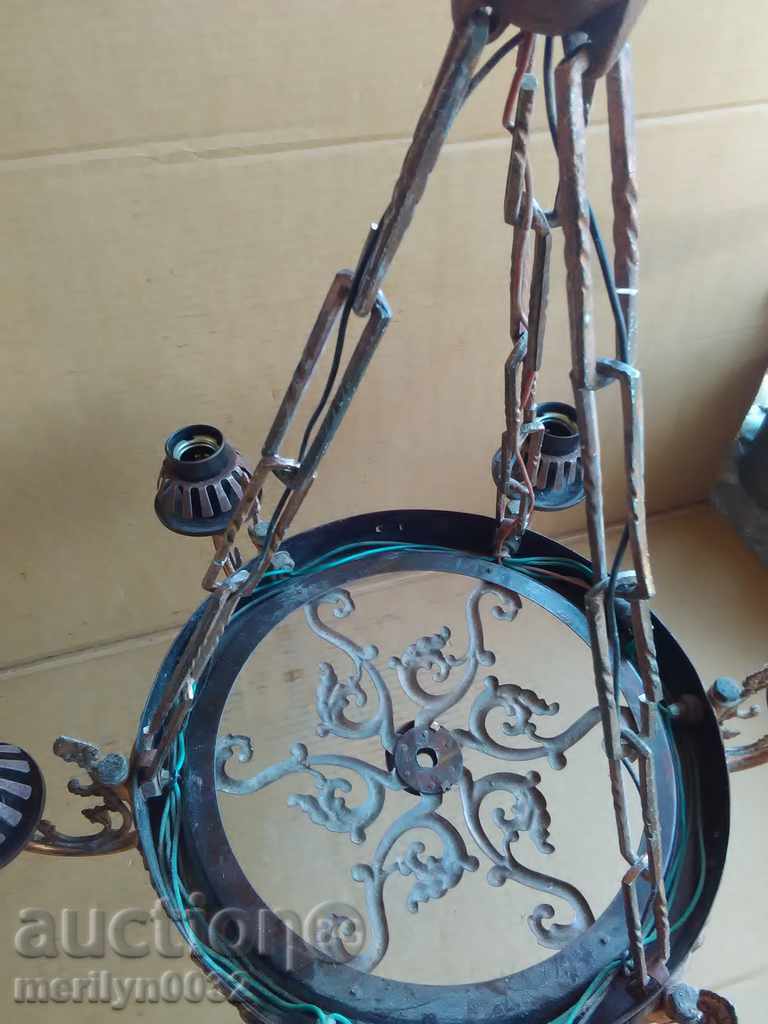 Delivery of Old wrought iron chandelier, lamp, lantern, floor lamp, lampshade, 6 pieces