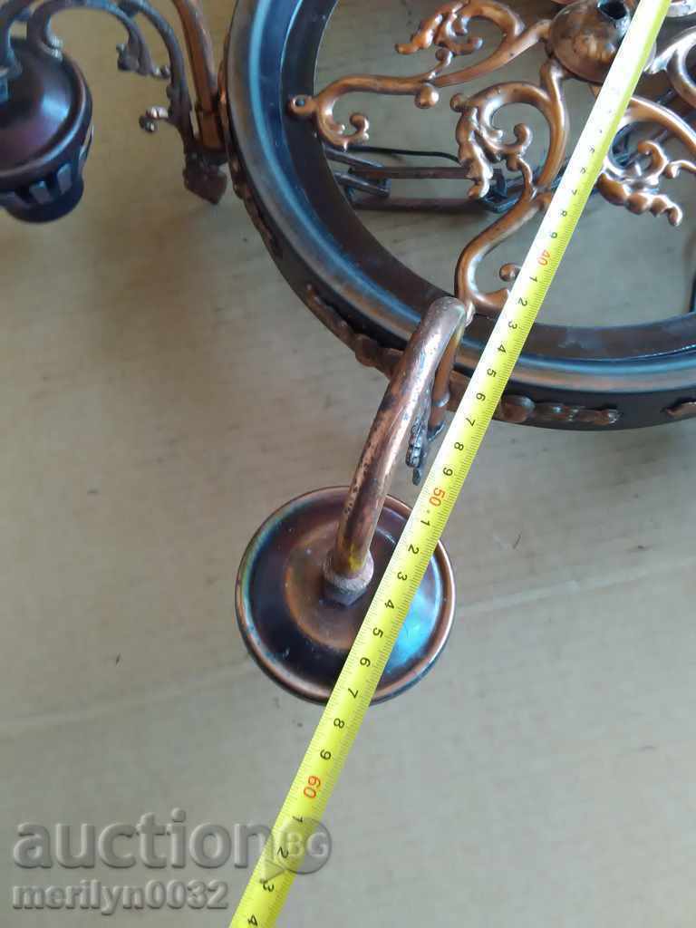 Old wrought iron chandelier, lamp, lantern, floor lamp, lampshade, 6 pieces - 5