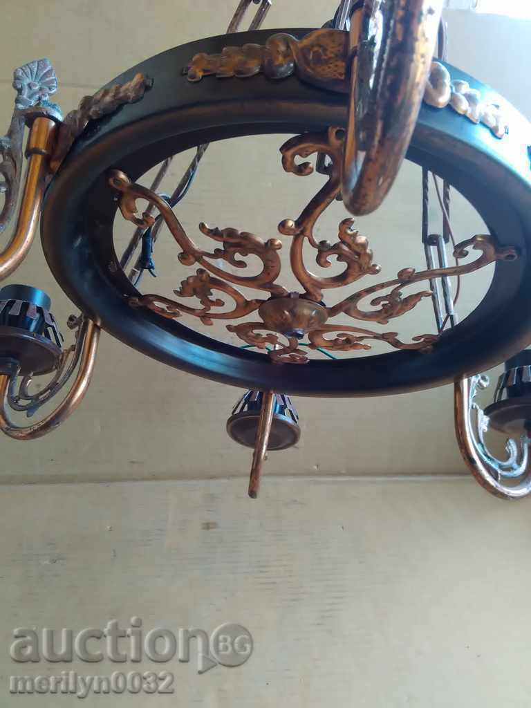 Old wrought iron chandelier, lamp, lantern, floor lamp, lampshade, 6 pieces - 6