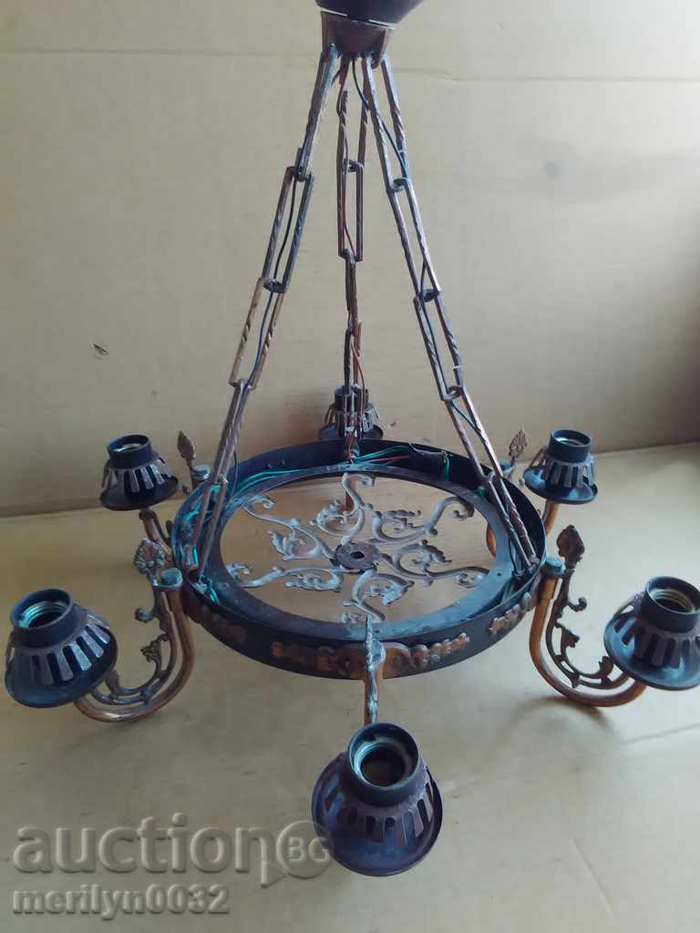Old wrought chandelier, lamp, lantern, lamp, lampshade 6 pieces
