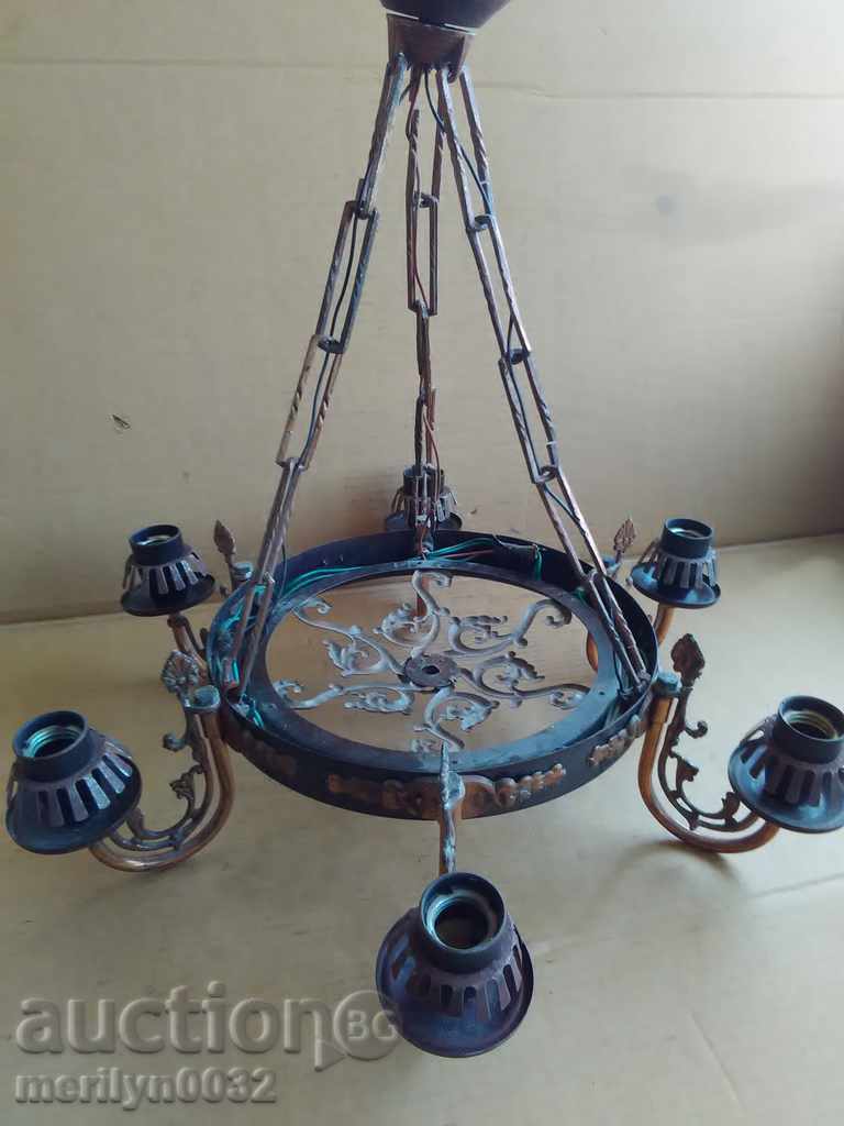 Old wrought iron chandelier, lamp, lantern, floor lamp, lampshade, 6 pieces