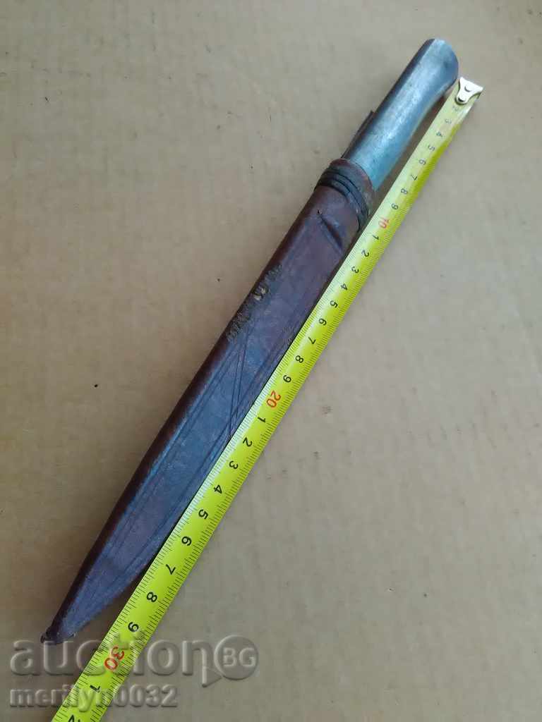 Old hand-forged butcher hunting knife with sheath dagger fist - 5