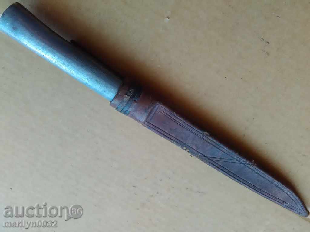 Old hand-forged butcher hunting knife with sheath dagger fist - 6