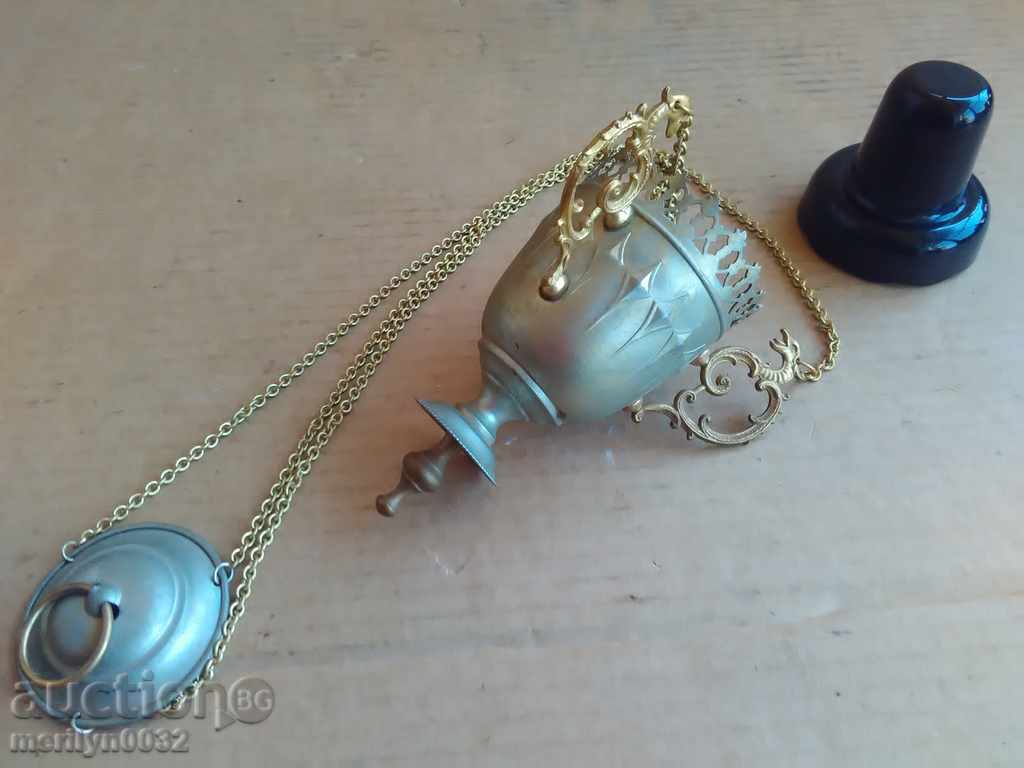 An old home-made bronze candela with a glass cup - 5 An old home-made bronze candela with a glass cup - 5