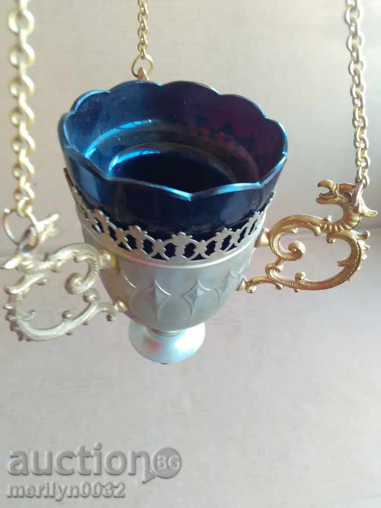 An old home-made bronze candela with a glass cup - 6 An old home-made bronze candela with a glass cup - 6