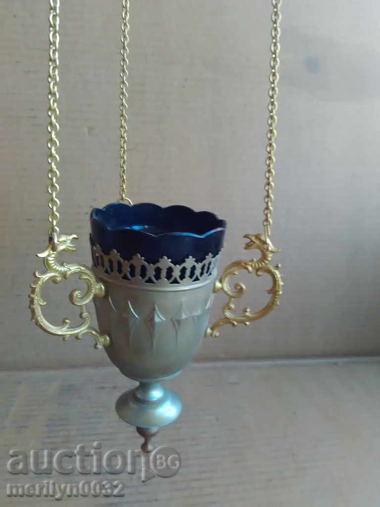 An old home-made bronze candela with a glass cup - 7 An old home-made bronze candela with a glass cup - 7