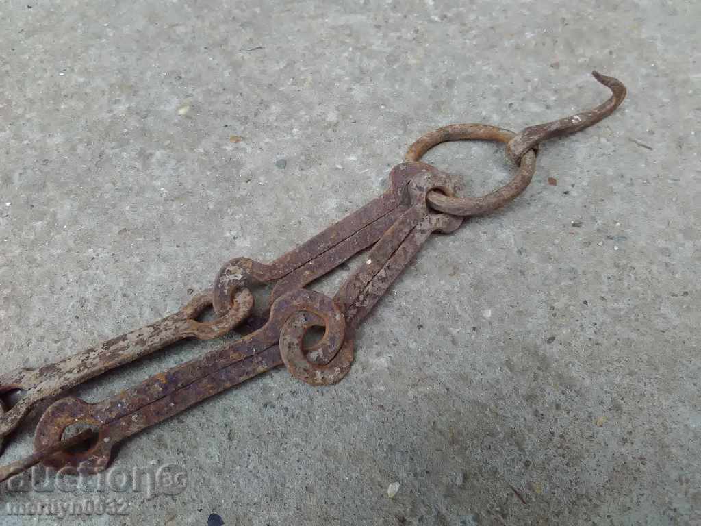 Δημοπρασία Παλιά αλυσίδα από σφυρήλατο σίδερο με γάντζο, αλυσίδα με γάντζο εστίας