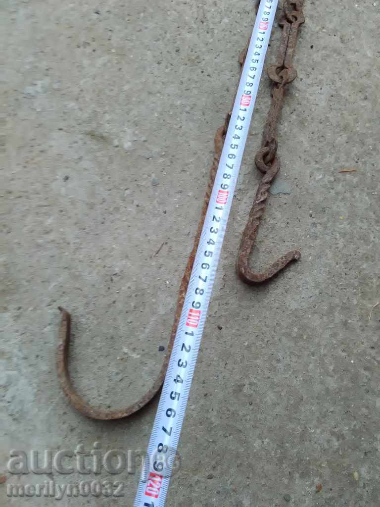 Παράδοση Παλιά αλυσίδα από σφυρήλατο σίδερο με γάντζο, αλυσίδα με γάντζο εστίας