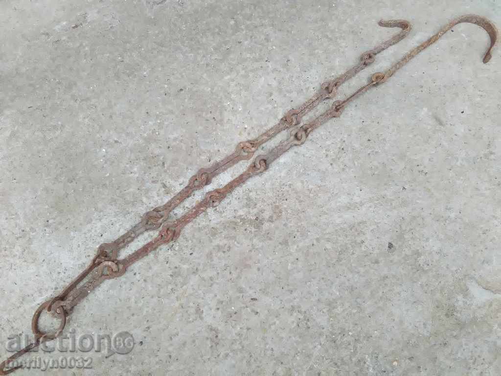Παλιά αλυσίδα από σφυρήλατο σίδερο με γάντζο, αλυσίδα με γάντζο εστίας - 7